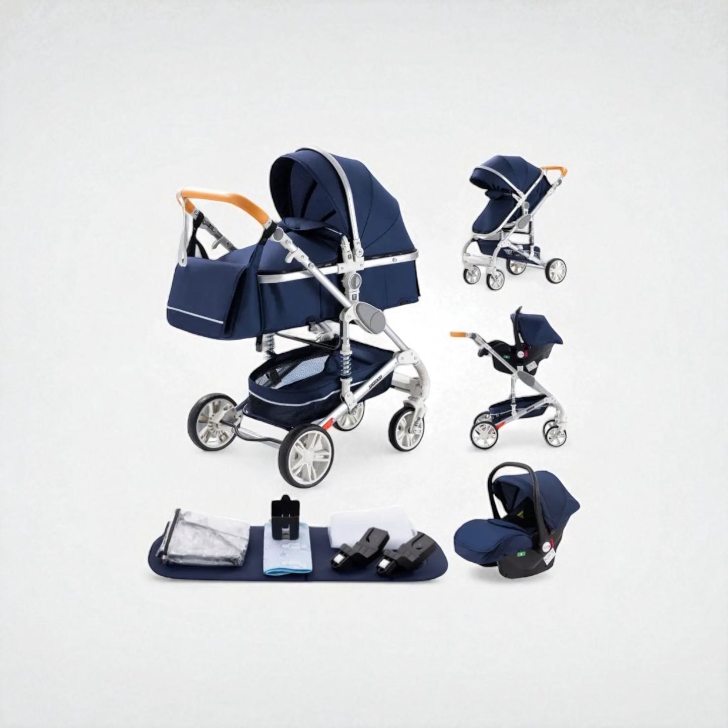 Poussette 3 en 1 Céleste – Trio élégante, confortable et compacte dès la naissance