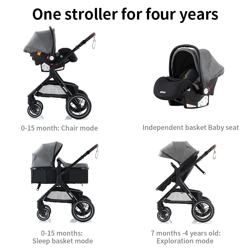 Poussette 3 en 1 Alma – Trio élégante, pliable et tout terrain