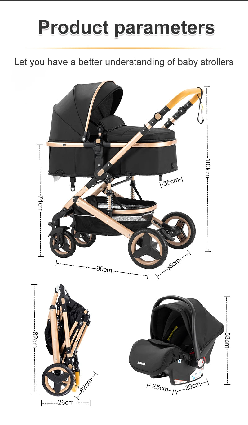 Poussette 3 en 1 Céleste – Trio élégante, confortable et compacte dès la naissance