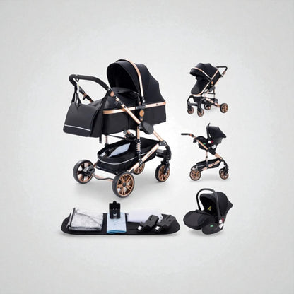 Poussette 3 en 1 Céleste – Trio élégante, confortable et compacte dès la naissance