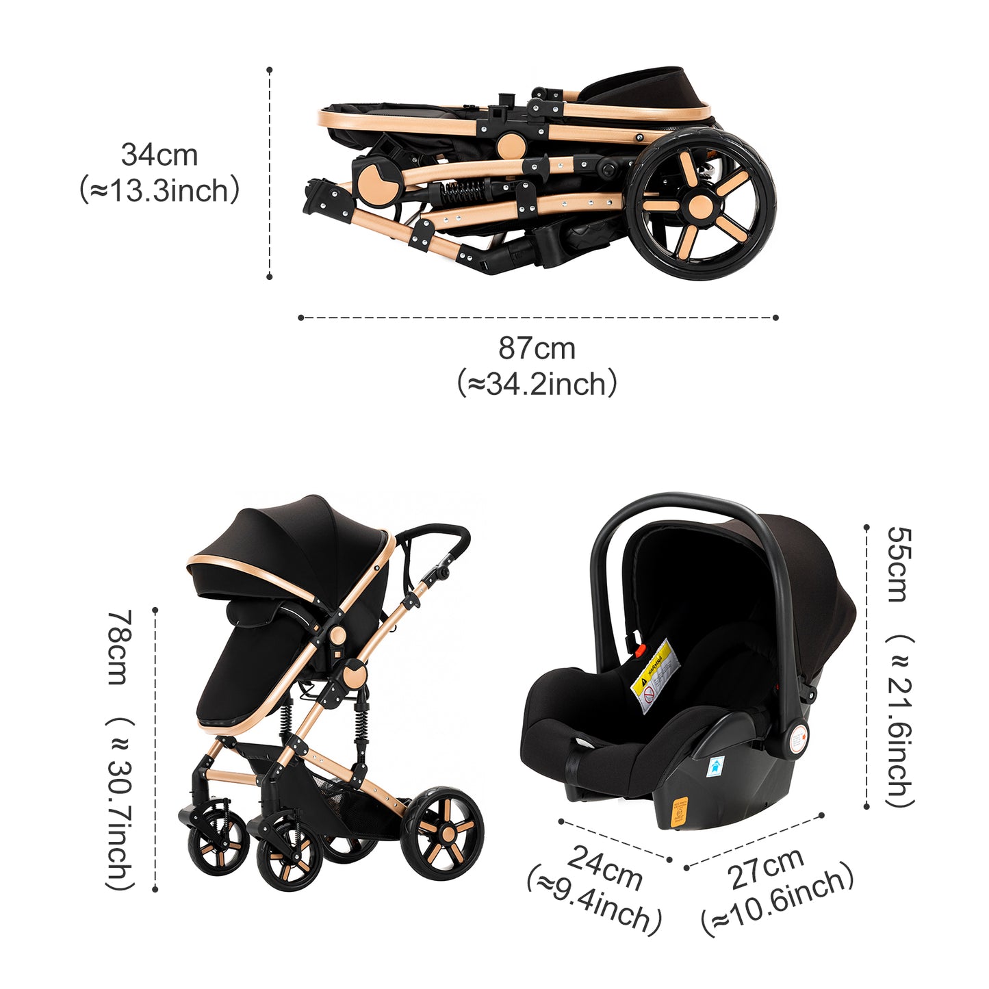 Poussette 2 en 1 Luna – Landau et poussette combinée, compacte et élégante